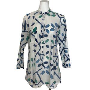 Roberta Roller Rabbit Tunic Blouse S White Blue Long Sleeve Henley Coastal Boho